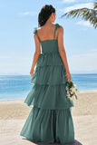 Eucalyptus Corset Tiered A-Line Bridesmaid Dress with Slit