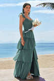 Eucalyptus Corset Tiered Chiffon A-Line Bridesmaid Dress