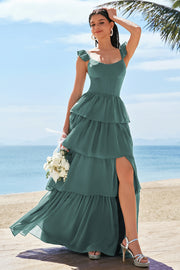 Eucalyptus Corset Tiered Chiffon A-Line Bridesmaid Dress