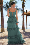 Eucalyptus Corset Tiered A-Line Bridesmaid Dress with Slit