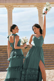 Eucalyptus Corset Ruffled A-Line Chiffon Bridesmaid Dress with Bow