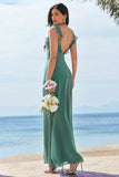 Eucalyptus Chiffon A-Line Ruffled Bridesmaid Dress with Slit