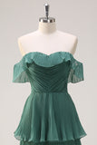 Eucalyptus Sweetheart Off the Shoulder Tiered Chiffon Bridesmaid Dress