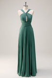 Eucalyptus Keyhole Front Twist Chiffon Pleated A-Line Bridesmaid Dress