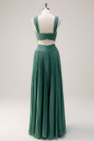 Eucalyptus Keyhole Front Twist Chiffon Pleated A-Line Bridesmaid Dress