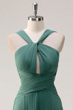 Eucalyptus Keyhole Front Twist Chiffon Pleated A-Line Bridesmaid Dress