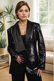 Black Sequined Shawl Lapel Women's Party Blazer