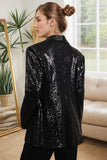 Black Sequined Shawl Lapel Women's Party Blazer