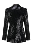 Black Sequined Shawl Lapel Women's Party Blazer