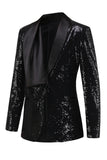 Black Sequined Shawl Lapel Women's Party Blazer