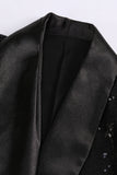 Black Sequined Shawl Lapel Women's Party Blazer