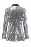 Sparkly Silver Black Peak Lapel Women's Prom Blazer