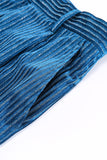 Peacock Blue Stripes Notched Lapel 2 Pieces Suits with Belt