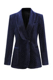 2 Pieces Shawl Lapel Navy Women's Suits with Belt