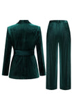 2 Pieces Shawl Lapel Navy Women's Suits with Belt