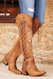 Black Pointed Toe Embroidered Mid-Length Cowgirl Boots