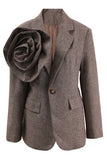 Coffee Floral Notched Lapel Women Blazer