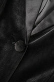 Black Peak Lapel Velvet Blazer with Feathers