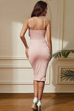 Pink Spaghetti Straps Ruched Bodycon Party Dress