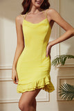 Yellow Spaghetti Straps Bodycon Short Party Dress