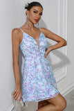 Pretty Blue A-Line Sequined Embroidery Spaghetti Straps Short Party Dress