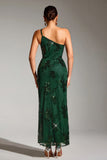 Sparkly Dark Green One Shoulder Mermaid Sequin Party Dress with Slit