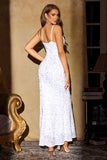 Sparkly White Mermaid Sequins Spaghetti Straps Party Dress