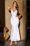 Sparkly White Mermaid Sequins Spaghetti Straps Party Dress