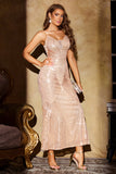 Stylish Champagne Mermaid V Neck Sequined Backless Party Dress