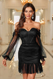 Black Strapless Corset Long Sleeves Tight Party Dress