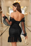 Black Strapless Corset Long Sleeves Tight Party Dress