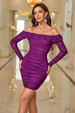 Stylish Beading Purple Off the Shoulder Tight Short Cocktail Dress