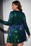 Sparkly Peacock Green A Line V Neck Plus Size Party Dress