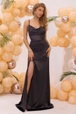 Black Mermaid Lace-up Back Bodycon Formal Dress with Slit