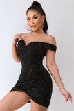 Sexy Black Off The Shoulder Beading Bodycon Short Cocktail Dress