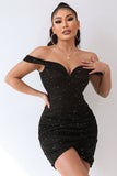 Sexy Black Off The Shoulder Beading Bodycon Short Cocktail Dress