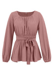 Dusty Rose A-Line Tiered Chiffon Long Party Dress with Long Sleeves