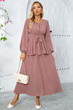 Dusty Rose A-Line Tiered Chiffon Long Party Dress with Long Sleeves