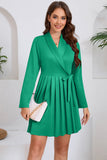 Green A Line Pleated Short Cocktail Dress with Bow