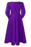 Elegant Royal Blue A Line Solid Swing Satin Dress with Half Sleeves