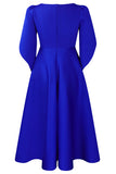 Elegant Royal Blue A Line Solid Swing Satin Dress with Half Sleeves