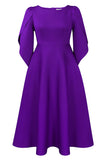 Elegant Royal Blue A Line Solid Swing Satin Dress with Half Sleeves