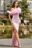 Light Pink Mermaid Ruffles Long Prom Dress with Slit