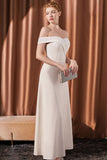 Elegant White Off The Shoulder Long Satin Prom Dress