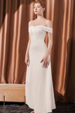 Elegant White Off The Shoulder Long Satin Prom Dress