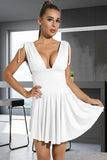 White A Line V-Neck Short Cocktail Dress