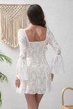 White Long Sleeves Square Neck Short Cocktail Dress with Lace