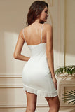 White Tight Short Spaghetti Straps Prom Dress