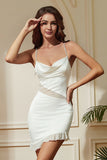 White Tight Short Spaghetti Straps Prom Dress