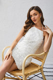 White Halter Short Backless Dress with Lace